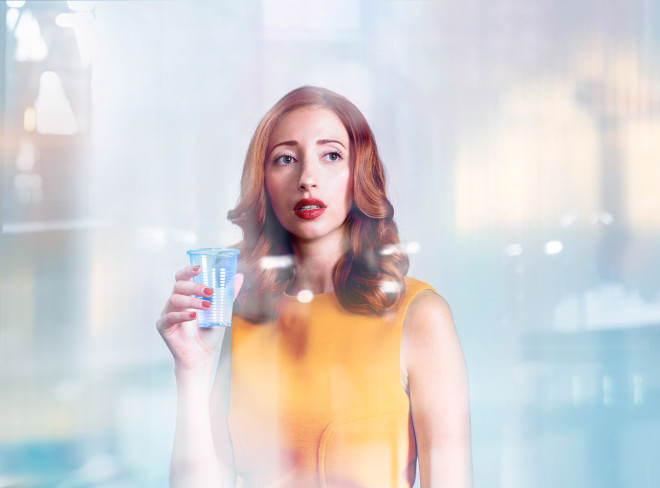Film and TV Make Up Artist - Oli Kellett shoot Kara Lily Hayworth holding glass
