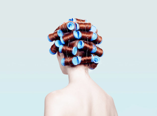Hair shoot Kara Lily Hayworth rollerset blue
